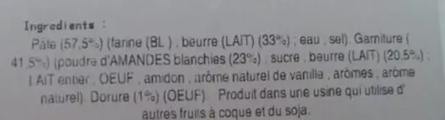 Galette frangipane 6p pur beurre ingredients label