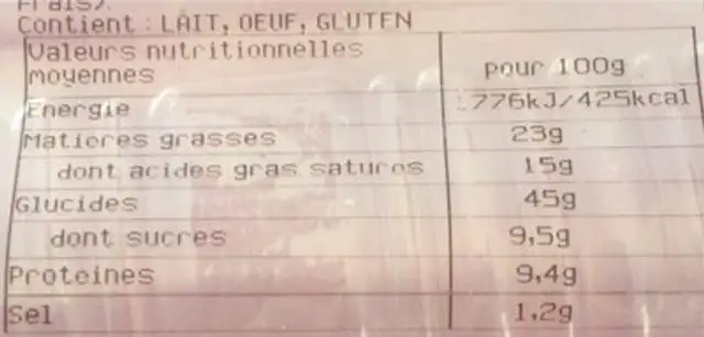 Croissant beurre x6 nutrition facts table