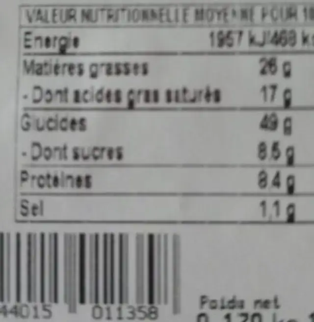 Croissants pur beurre nutrition facts table