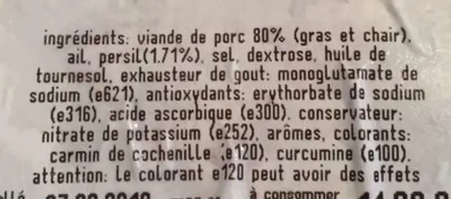 Farce ingredients label
