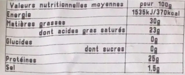 Tomme de savoie nutrition facts table