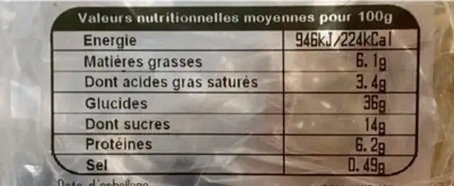 CREPES XS nutrition facts table