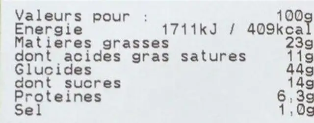 Big dots long fourré chocolat x4 nutrition facts table