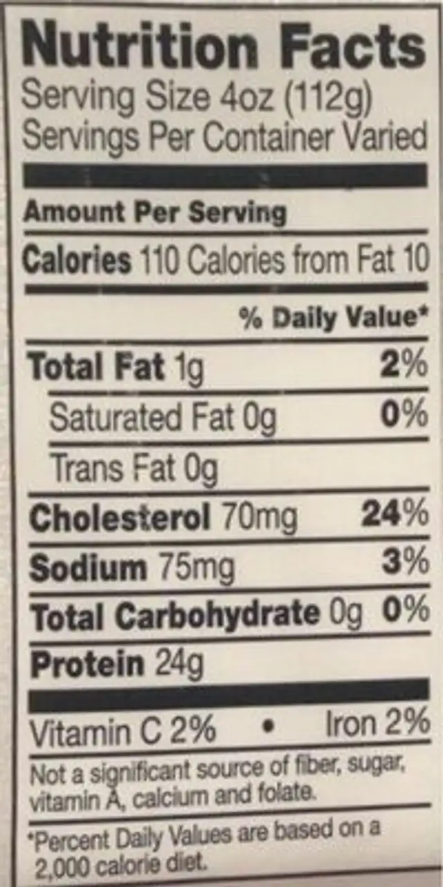 Boneless/Skinless Chiken Breast nutrition facts table
