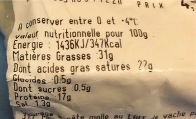 Brie Président nutrition facts table