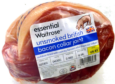 unsmoked british bacon collar joint