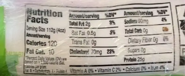 Boneless Skinless Breast fillers nutrition facts table
