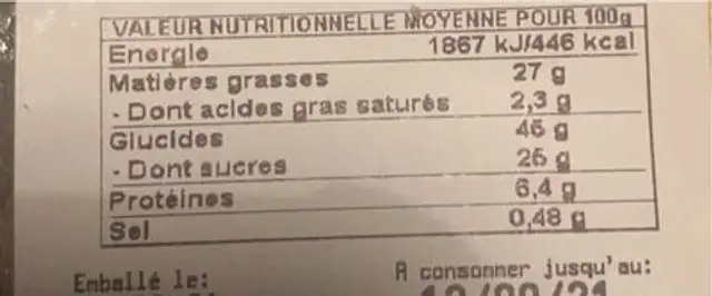 Gateau au citron grand-mère nutrition facts table