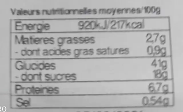 Crêpes maison nutrition facts table