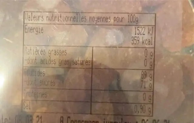 Fraises deshydratees nutrition facts table