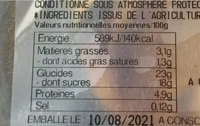 Far aux pommes bio nutrition facts table