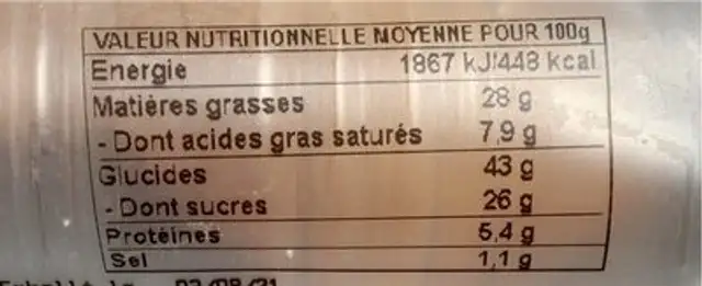 6 madeleines vanille et creme brulée nutrition facts table