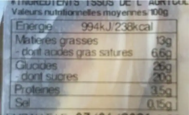 Crumble pomme banane chocolat bio nutrition facts table