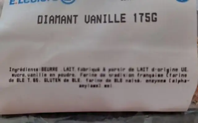 Diamant vanille nutrition facts table