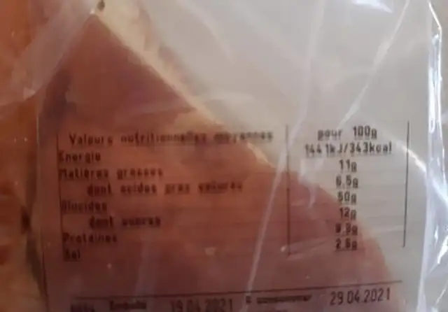 Brioche maison à la coupe nutrition facts table