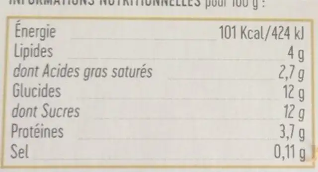 Yaourts nutrition facts table