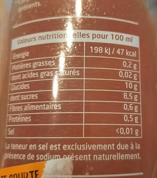 Orange pomme fraise framboise pressé a froid nutrition facts table
