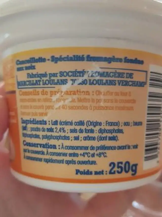 Cancoillote au noix ingredients label