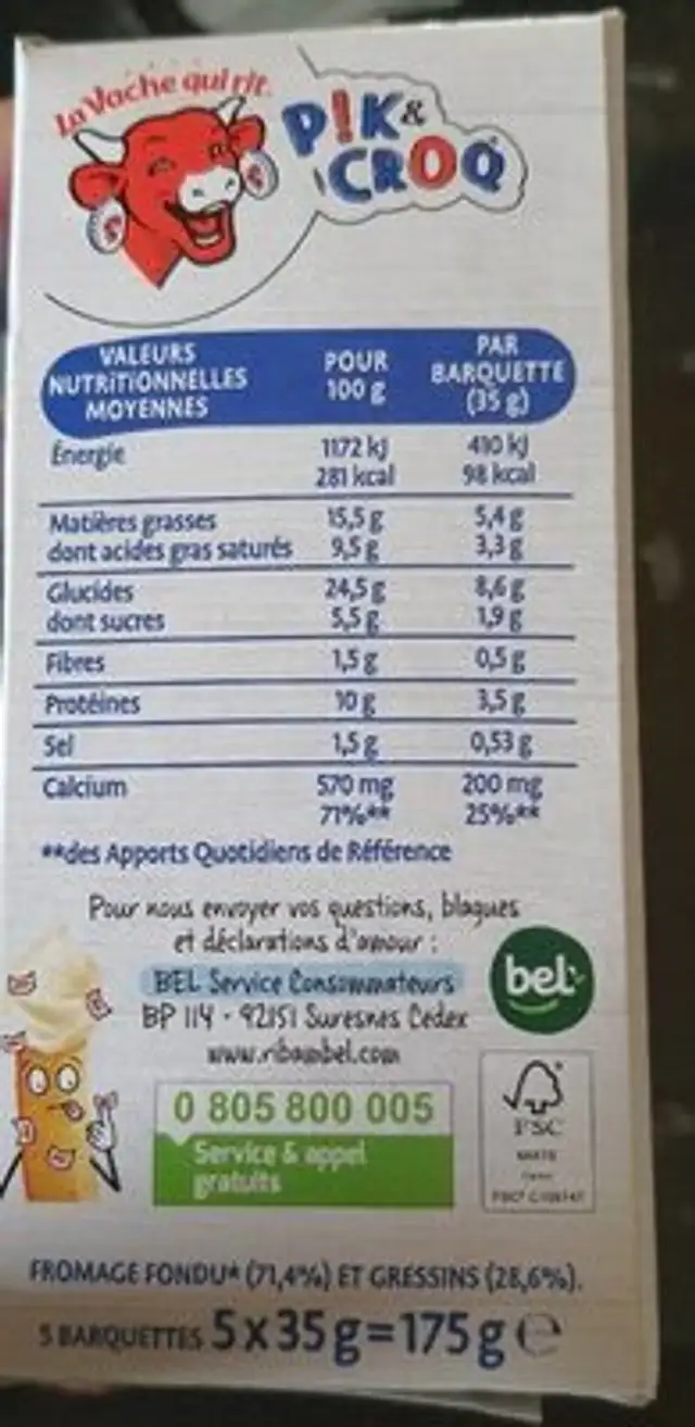 Pik & croq nutrition facts table