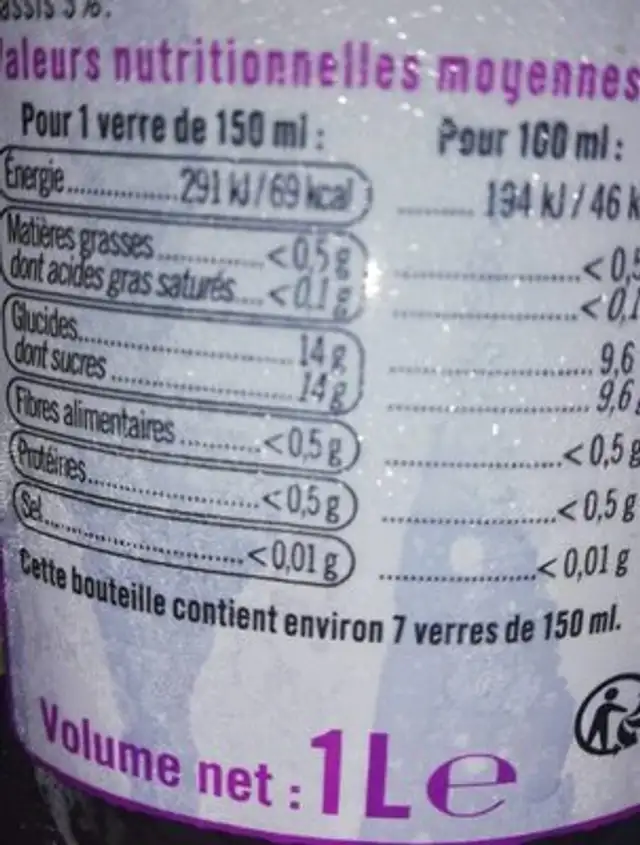 Pur jus pomme myrtille cassis nutrition facts table