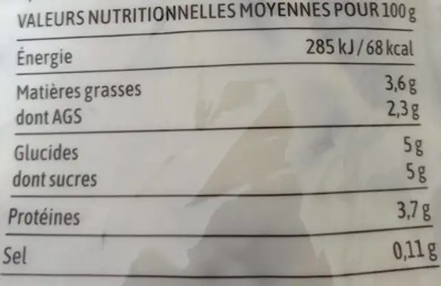 Yaourt brasse nature le petit vendéen nutrition facts table