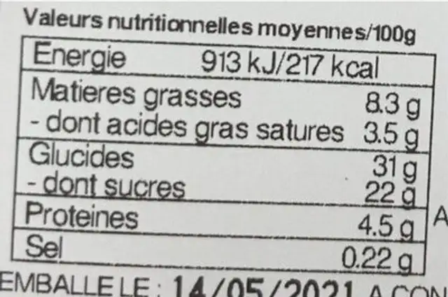 Mini choux arome vanille choco nutrition facts table