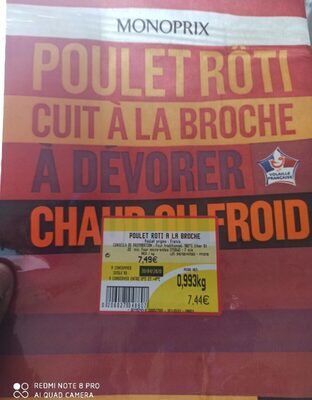 Poulet rôti cuit à la broche front packaging