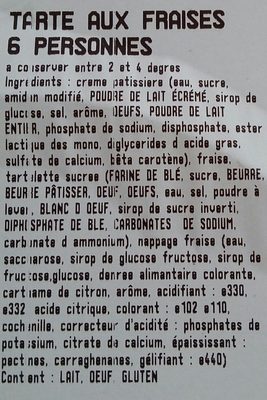 Tarte aux fraises ingredients label