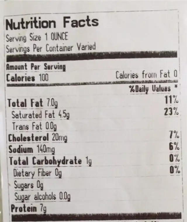 Low sodium Provolone cheese nutrition facts table