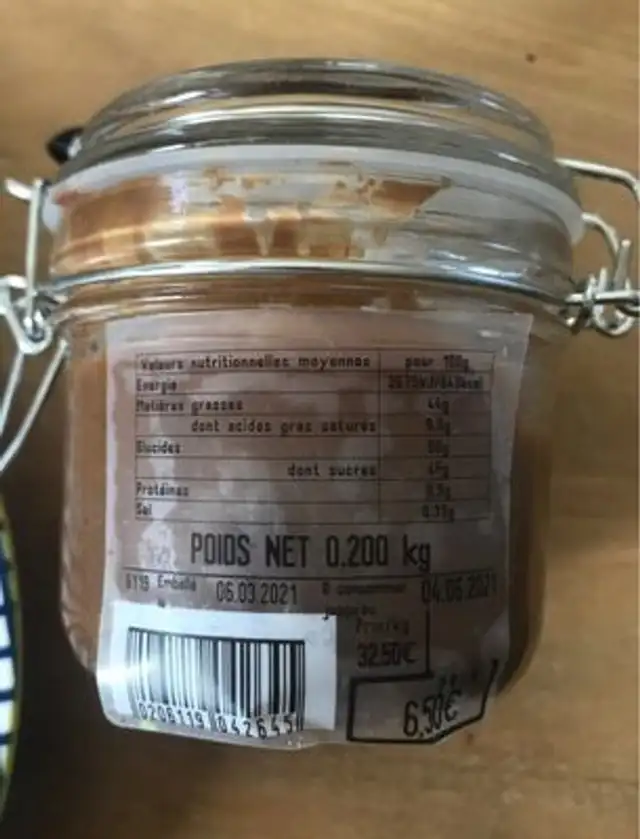Pate a tarnier nutrition facts table