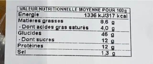 Galette 3 choco nutrition facts table