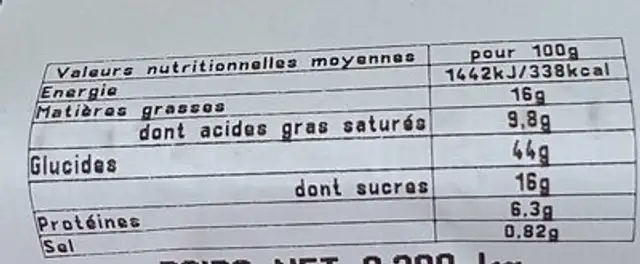 Croissant aux abricots nutrition facts table