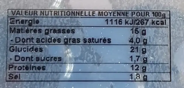 Pizza Saumon nutrition facts table