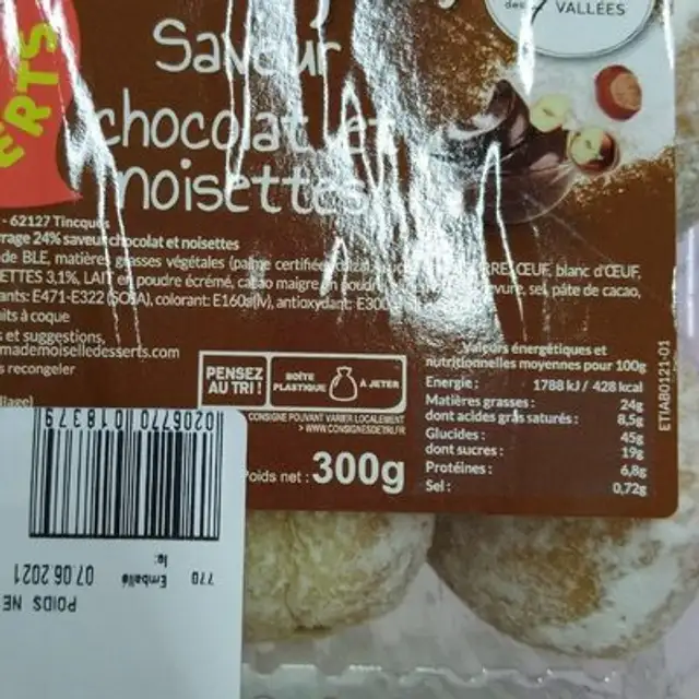 Mini beignets nutrition facts table