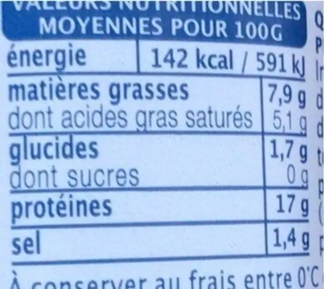 Queues de gambas à poêler nutrition facts table