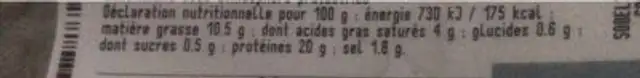 Jambon cuit superieur nutrition facts table