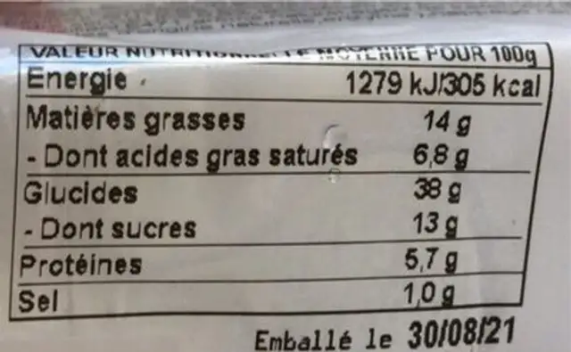Jalousies aux pommes nutrition facts table