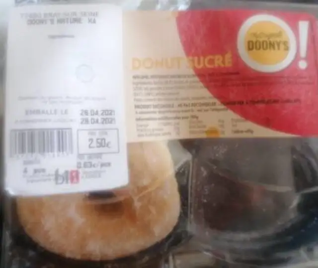 Donut sucré nutrition facts table
