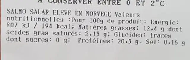 Filet saumon fjords nutrition facts table