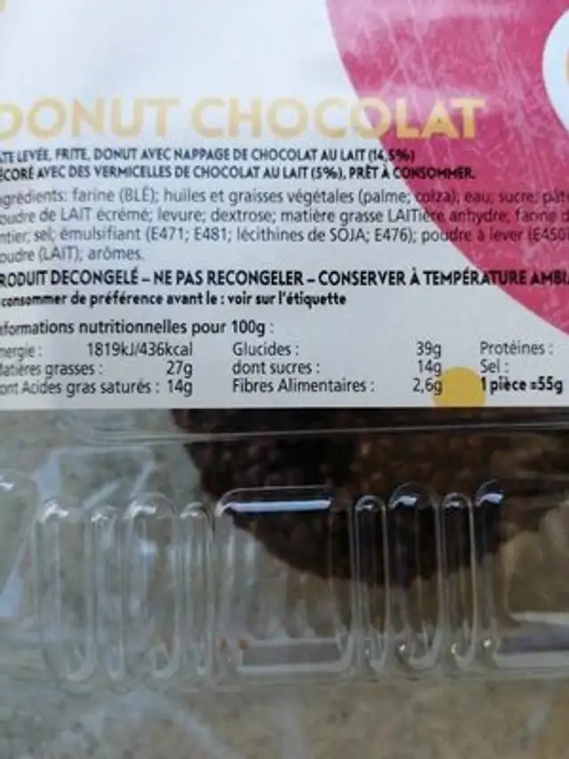 Donut chocolat nutrition facts table