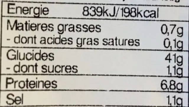 Pain tradition 400G Bio nutrition facts table