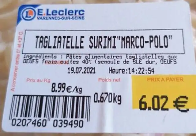 Tagliatelle surimi marco polo nutrition facts table