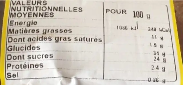 Salambo vert decongelé nutrition facts table