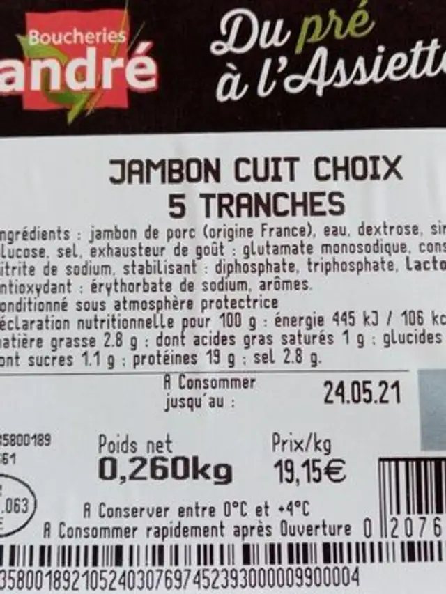 Jambon cuit choix nutrition facts table