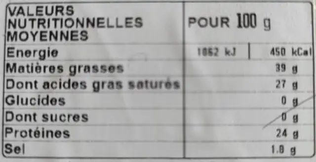 Chebris Chèvre/brebis nutrition facts table