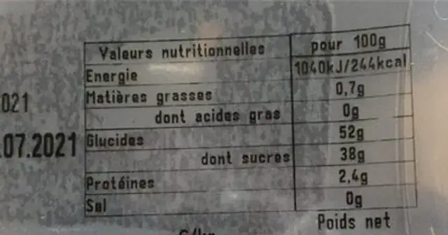 Pruneaux moelleux nutrition facts table