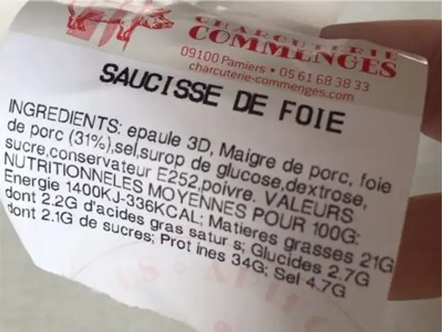 Saucisse de foie nutrition facts table