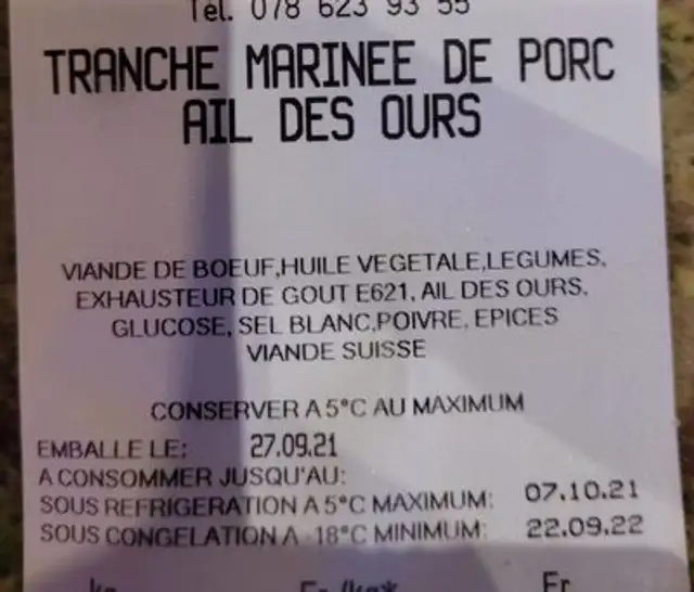 Tranche marinée de porc ail des ours nutrition facts table