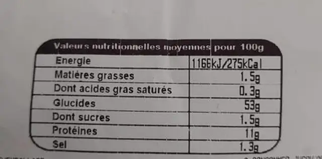 Pain de campagne 400g boulan nutrition facts table
