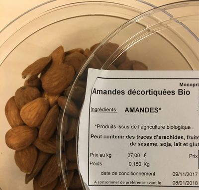 Amandes decortiquées Bio front packaging